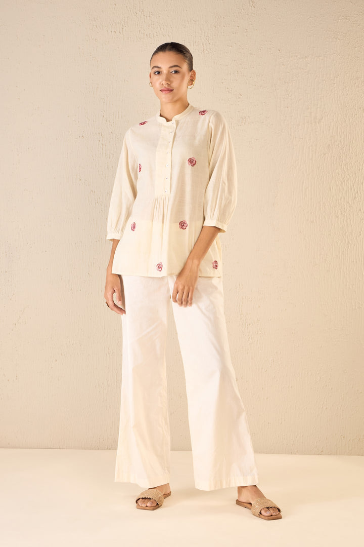 ROSE MELODY: IVORY BOLD PLACKET TUNIC