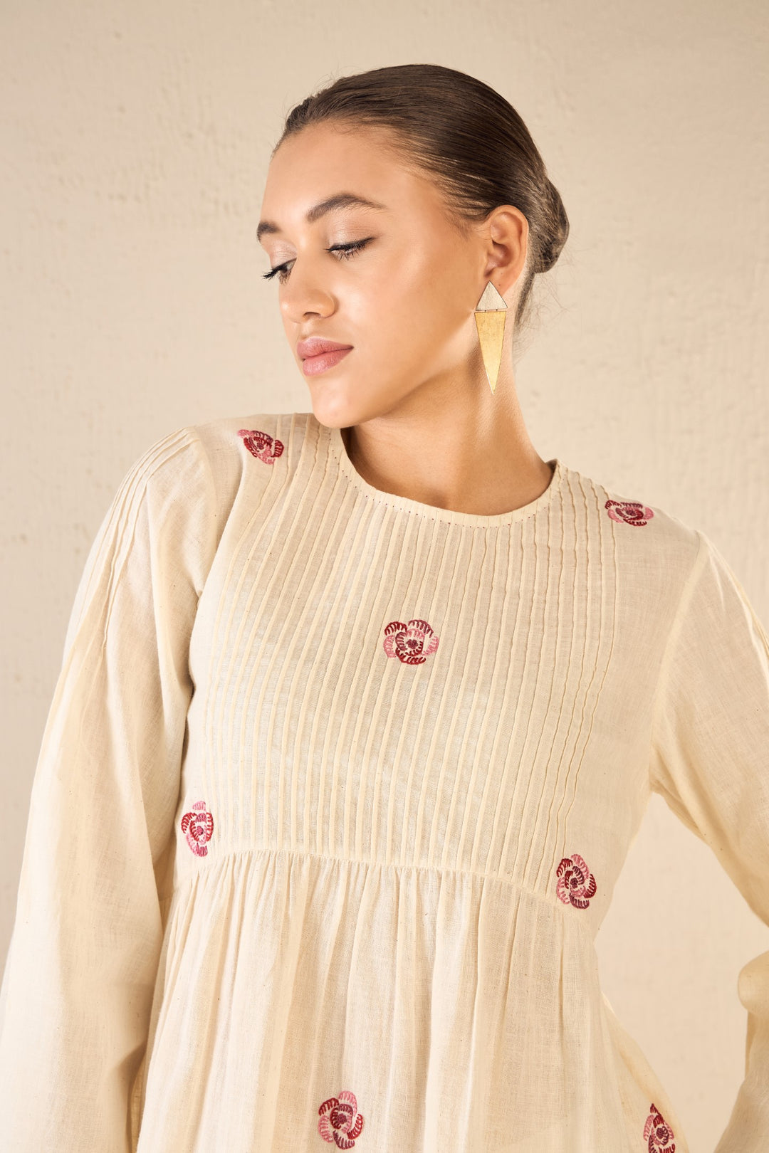 WHISPERING ROSES: IVORY HANDLOOM COTTON PINTUCK TUNIC