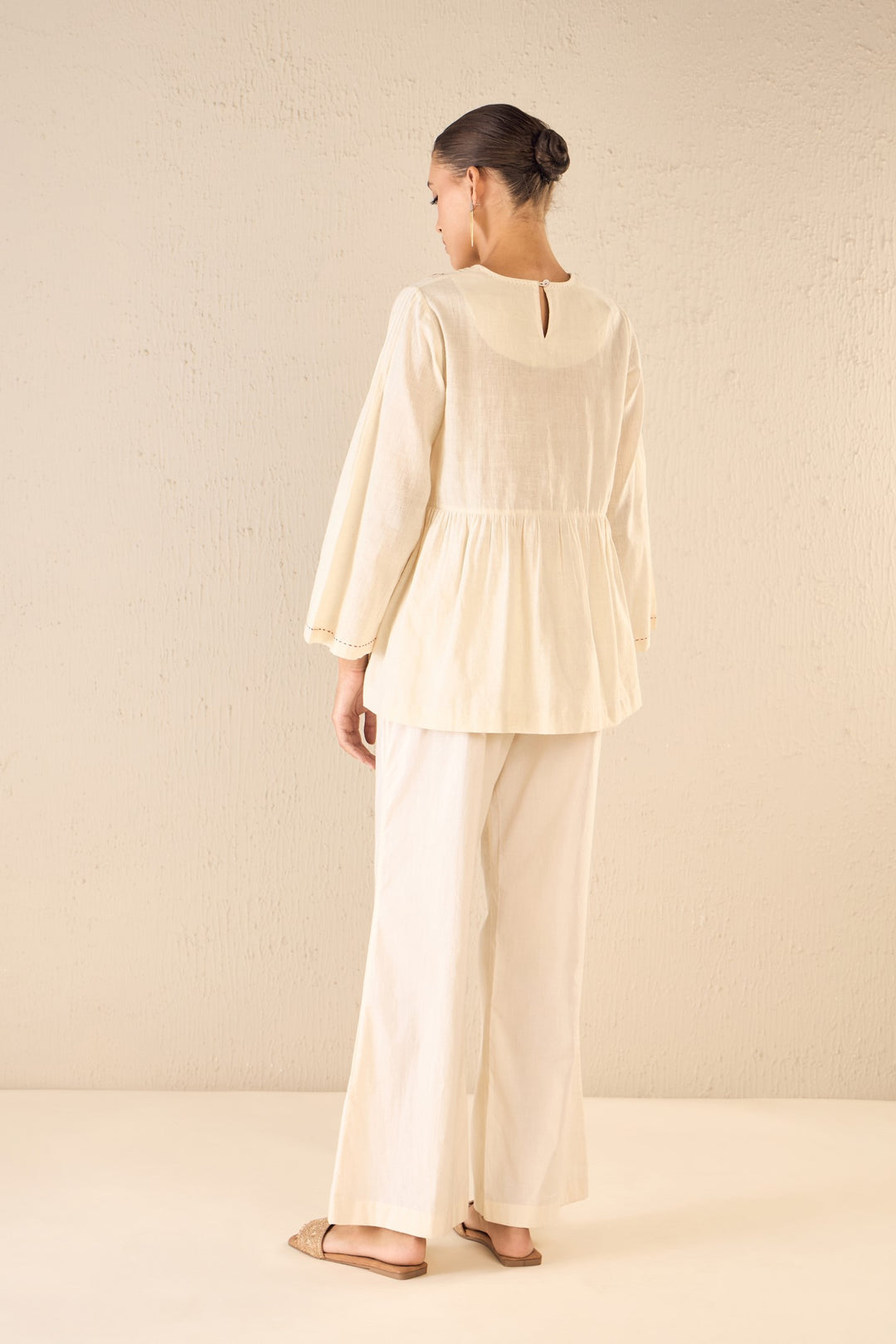 WHISPERING ROSES: IVORY HANDLOOM COTTON PINTUCK TUNIC CO-ORD SET