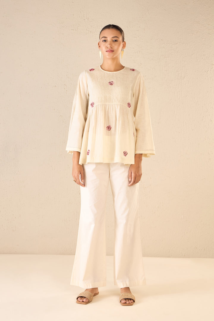 WHISPERING ROSES: IVORY HANDLOOM COTTON PINTUCK TUNIC