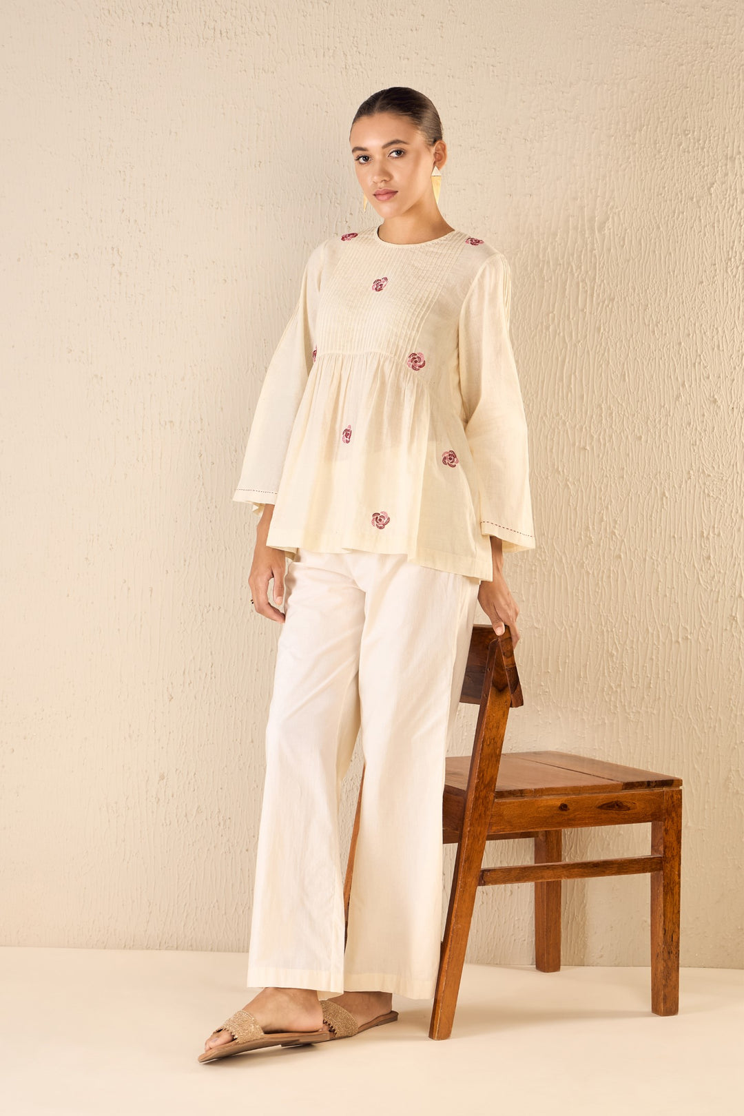 WHISPERING ROSES: IVORY HANDLOOM COTTON PINTUCK TUNIC