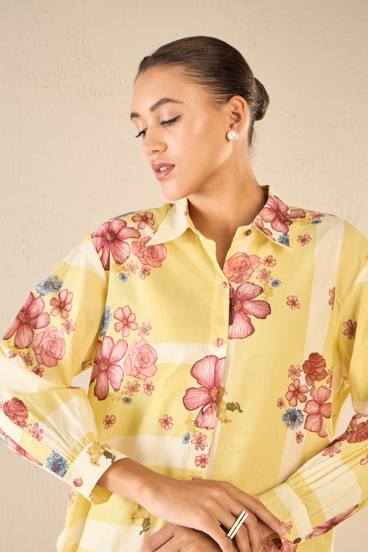 FLORAL FUSION: YELLOW & WHITE STRIPE FLORAL SHIRT CO-ORD SET