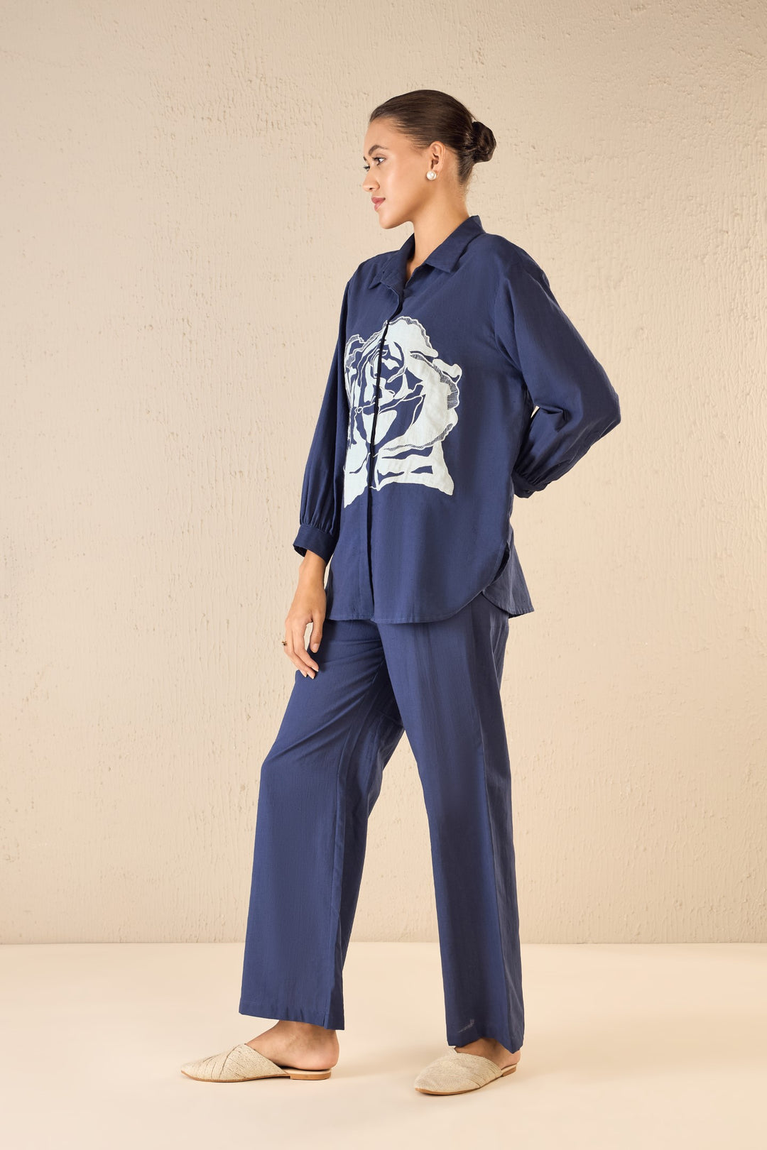 ROSE DREAM: INDIGO OVERSIZE COTTON SHIRT CO-ORD SET