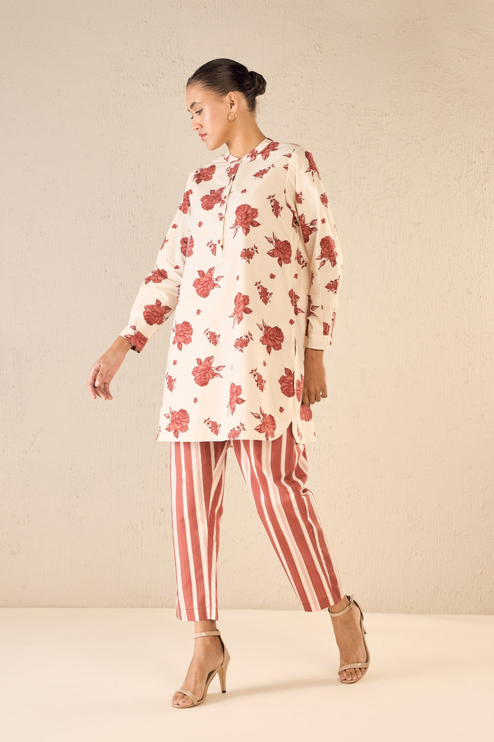 VINTAGE ROSE: RED ROSE PRINT TUNIC CO-ORD SET