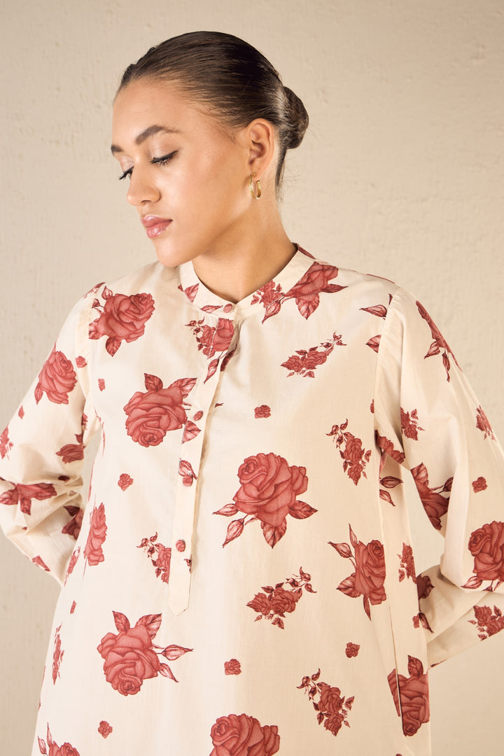 VINTAGE ROSE: RED ROSE PRINT TUNIC CO-ORD SET