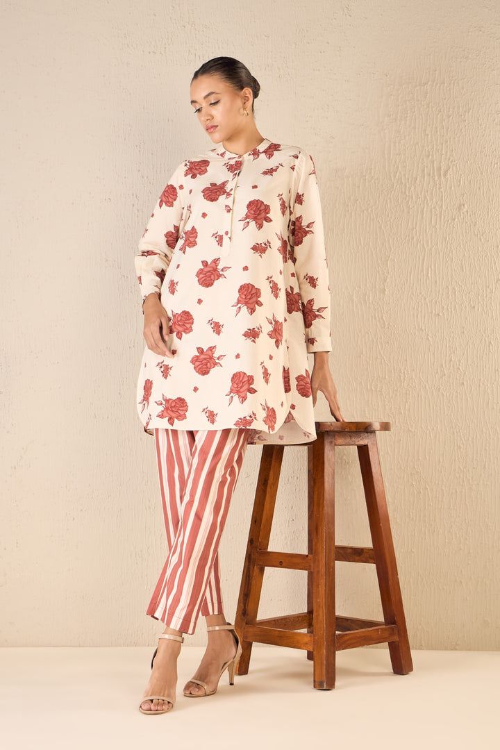 VINTAGE ROSE: RED ROSE PRINT TUNIC CO-ORD SET