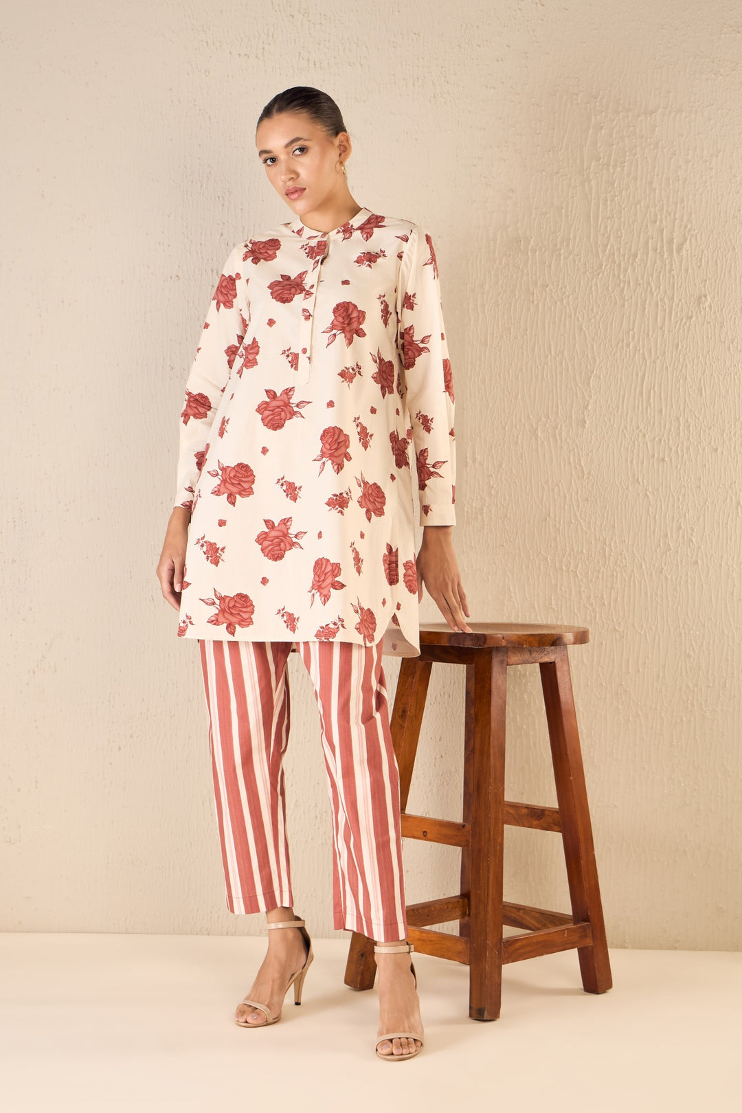 VINTAGE ROSE: RED ROSE PRINT TUNIC CO-ORD SET