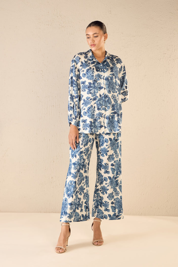 BLUE BLOSSOM: OVERSIZE SHIRT CO-ORD SET