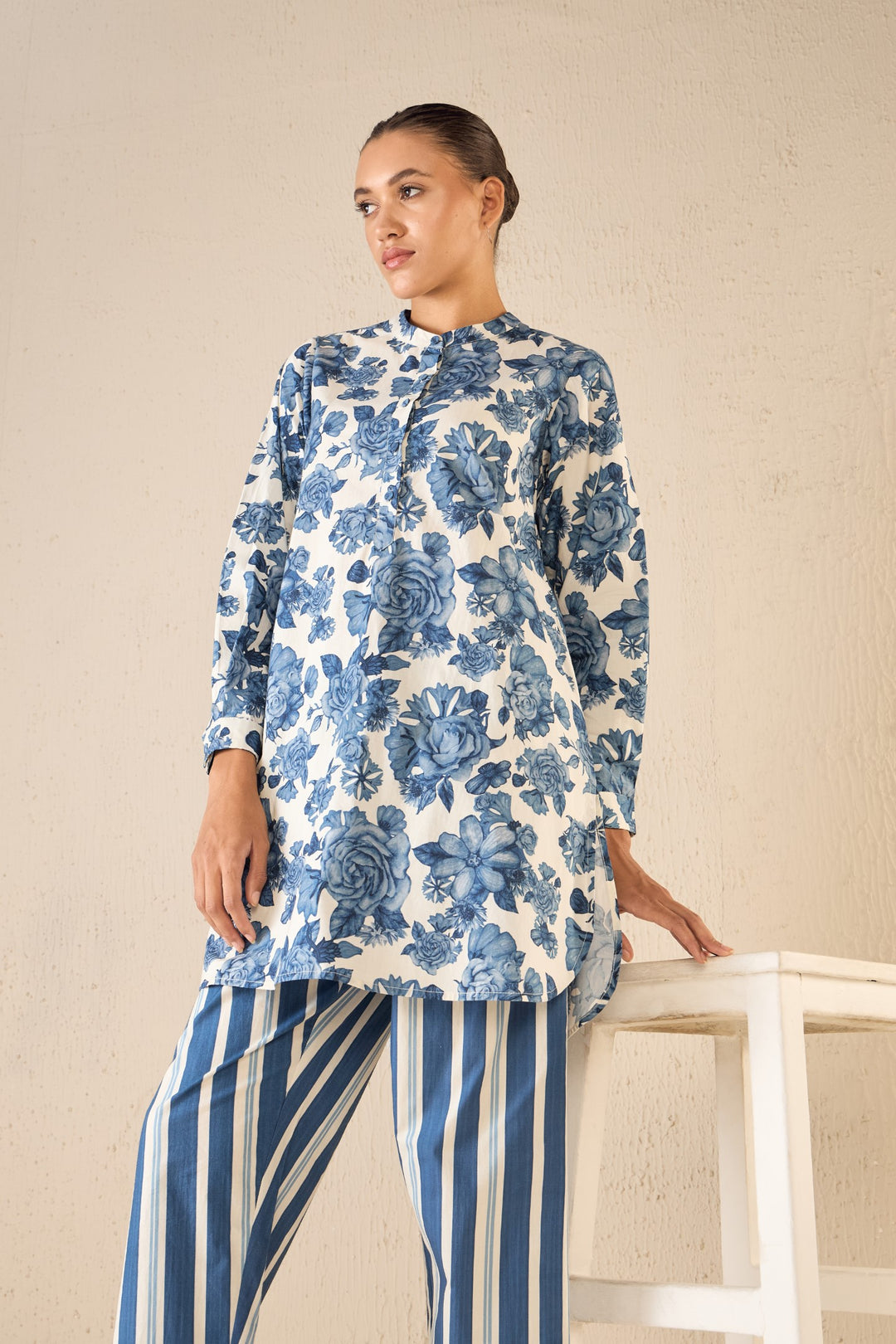 BLUE BLOSOM: BLUE ROSE TUNIC CO-ORD SET