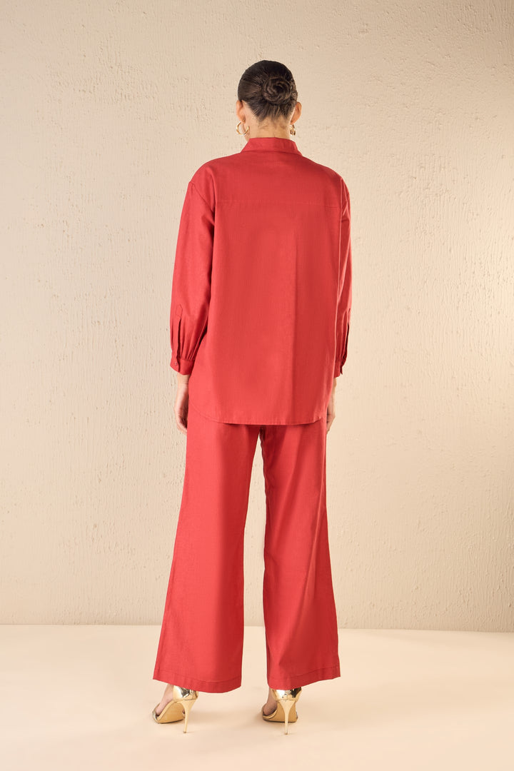 RED COTTON FLAIR PANTS