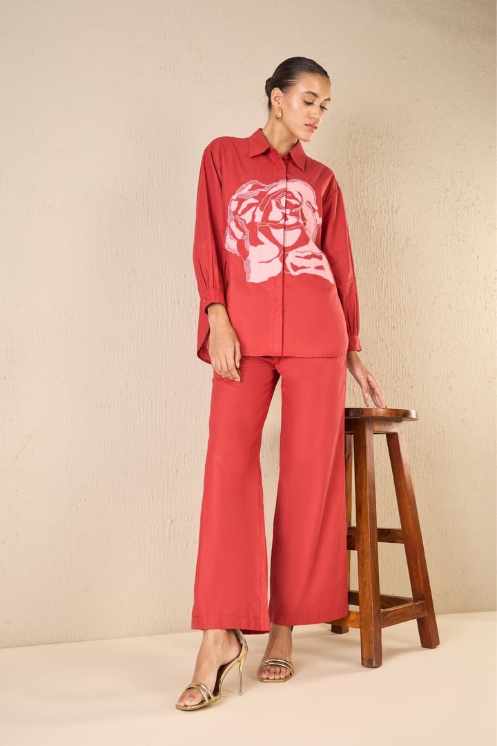 RED COTTON FLAIR PANTS