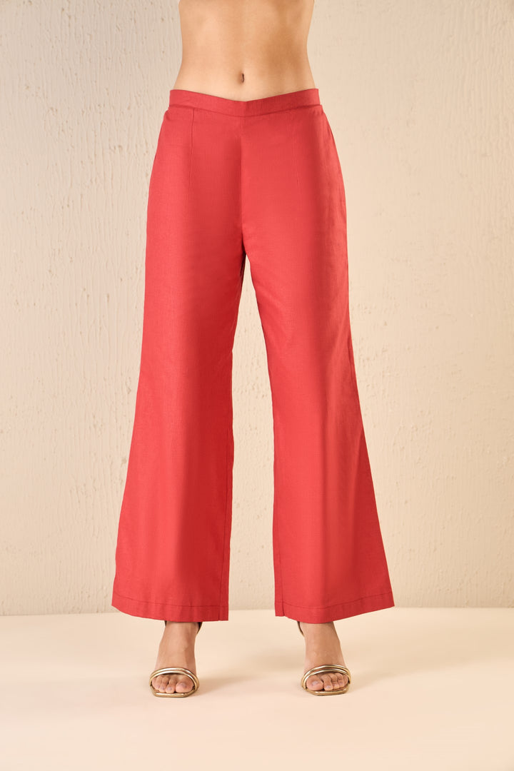 RED COTTON FLAIR PANTS