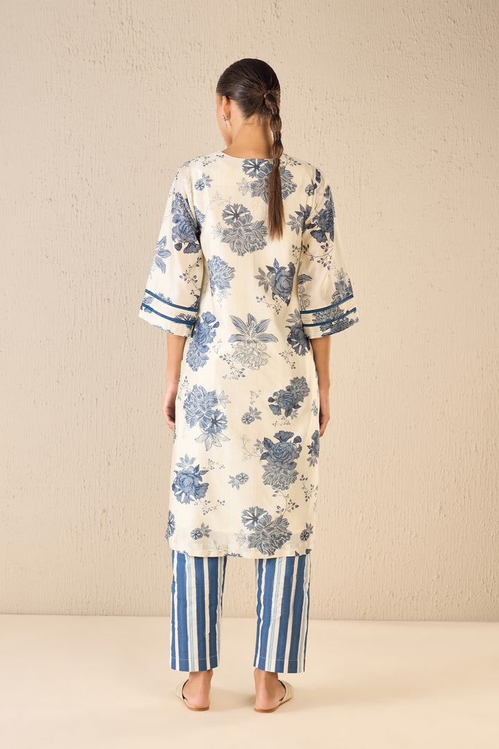 FLORAL FANTASY: BLUE FLORAL CHANDERI SCALLOP KURTA SET