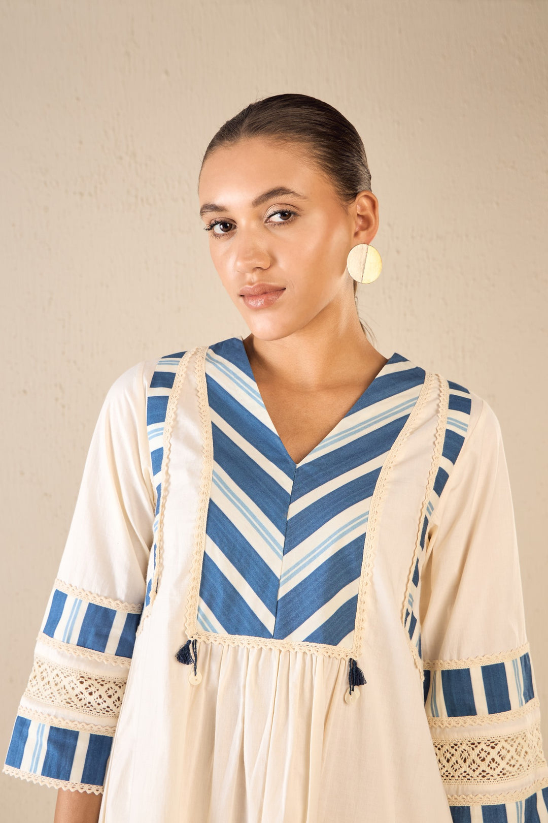 MEADOW STRIPES: IVORY BLUE STRIPE CAPE SET