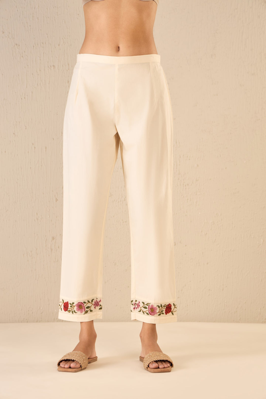 PETAL PATH: IVORY EMBROIDERY SCALLOPED PANTS