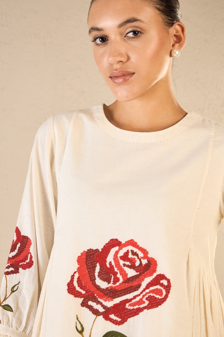 ROYAL ROSE: IVORY SIDE GATHER TUNIC WITH RED STRIPE PANTS