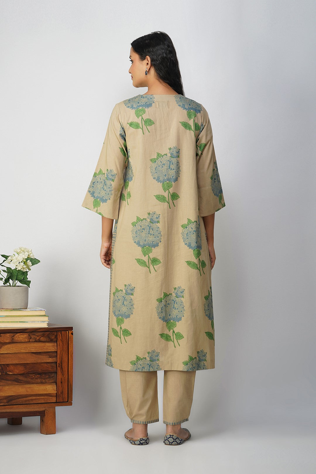 Blue Hydrangea Cotton Block Printed Kurta