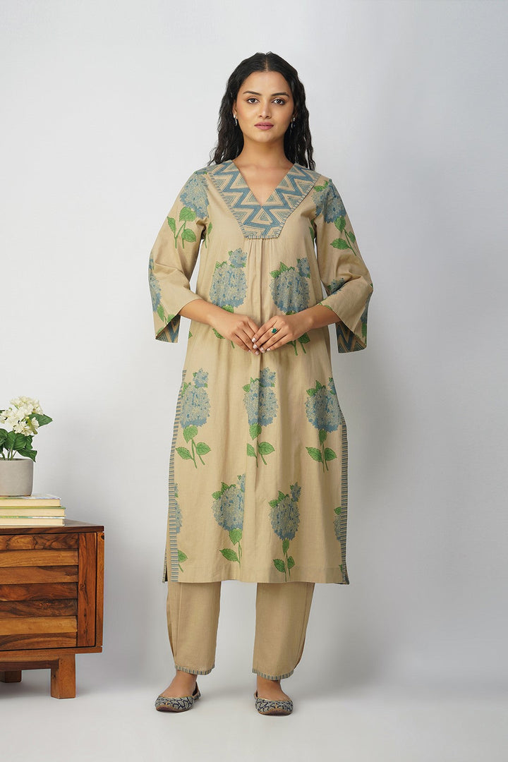 Beige Side Pleat Salwar With Blue Stripe