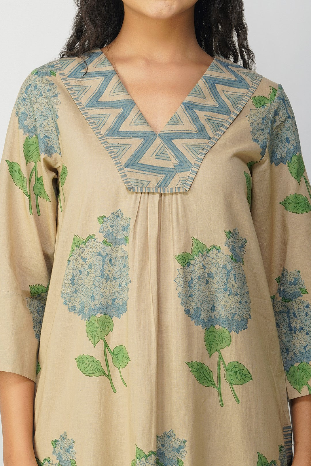 Blue Hydrangea Cotton Block Printed Kurta