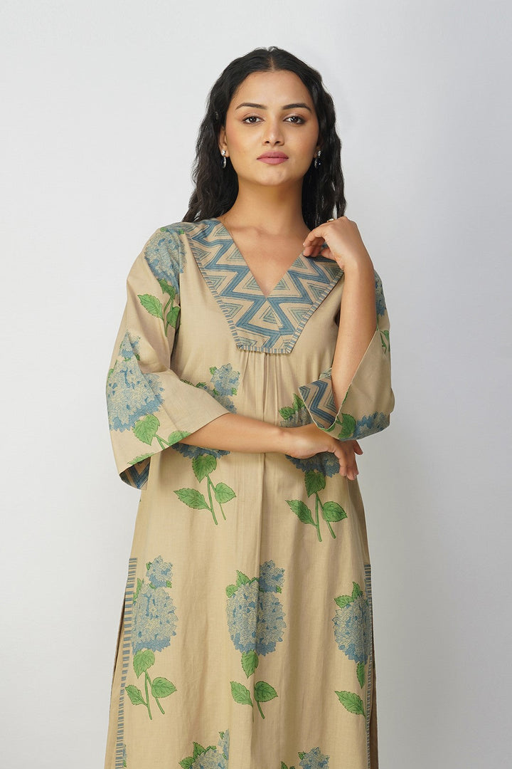 Blue Hydrangea Cotton Block Printed Kurta