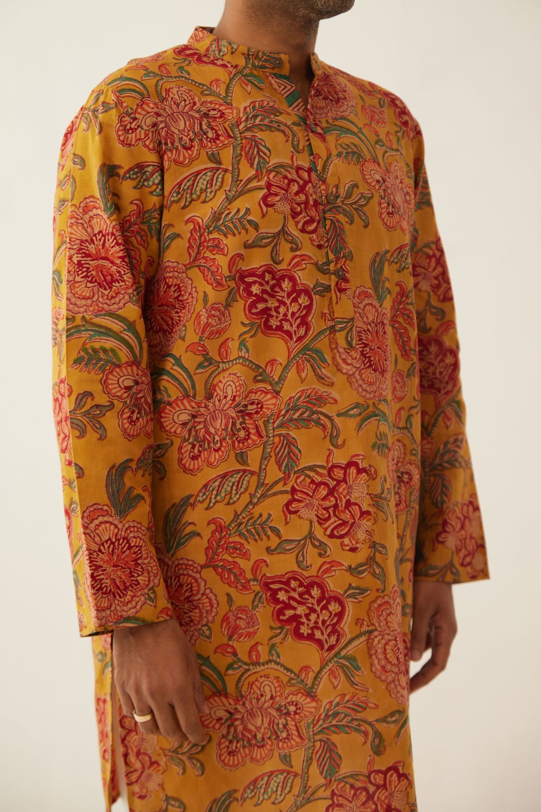 BURNT ORANGE FLORAL CHINTZ MEN SHORT KURTA