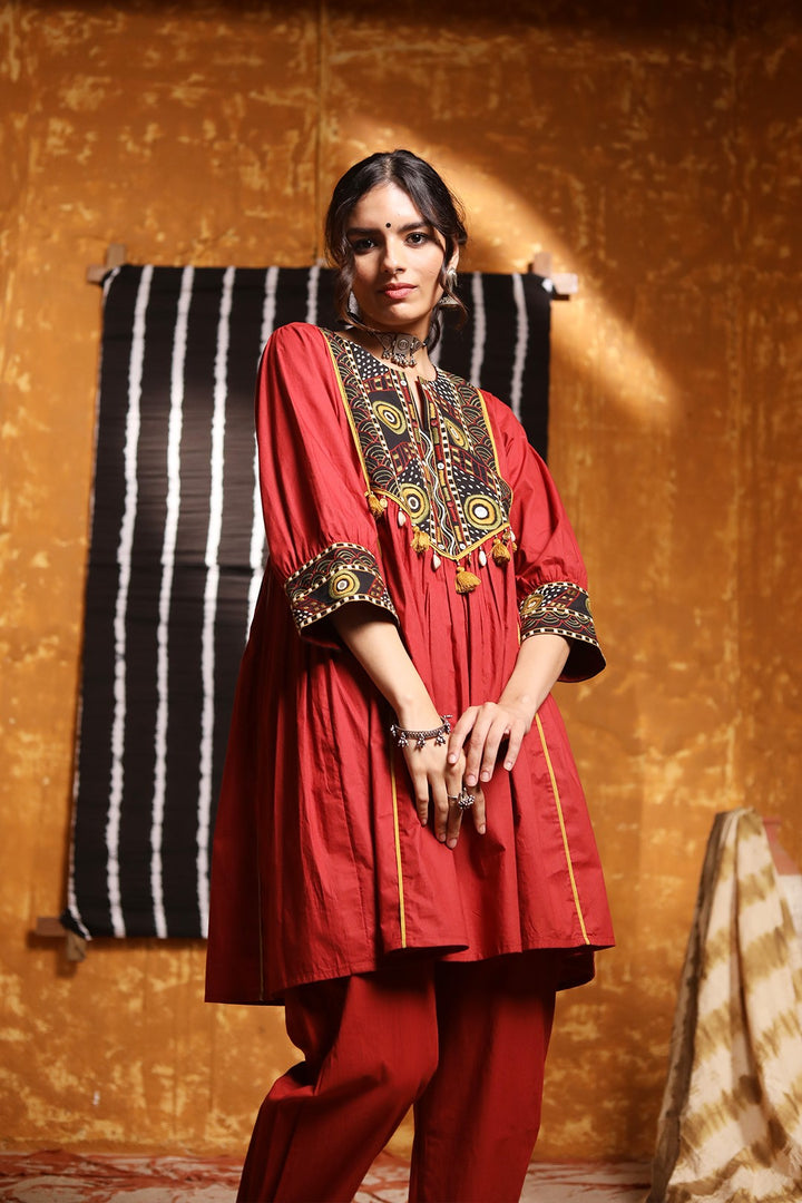 Maroon Cotton Salwar With Pleats