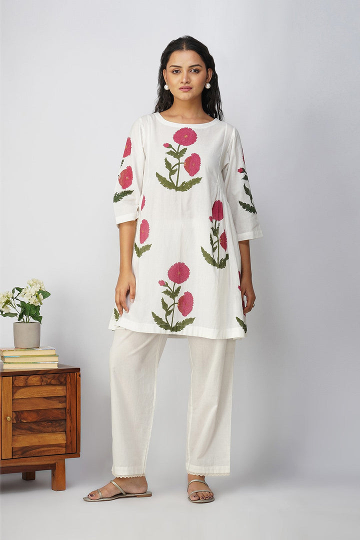 White Side Gather tunic with Pink Floral Print