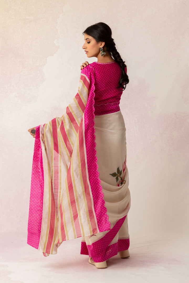 BAHAAR PINK POLKA CHANDERI BLOUSE