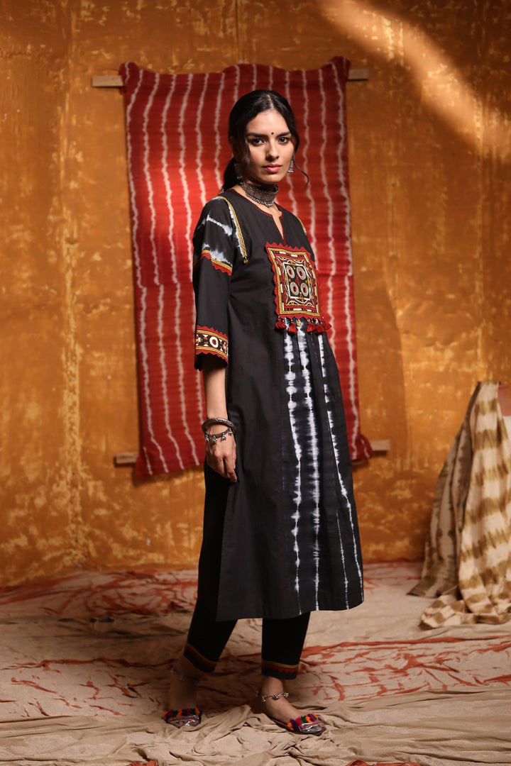 Black And White Tie Dye Patch Kurta