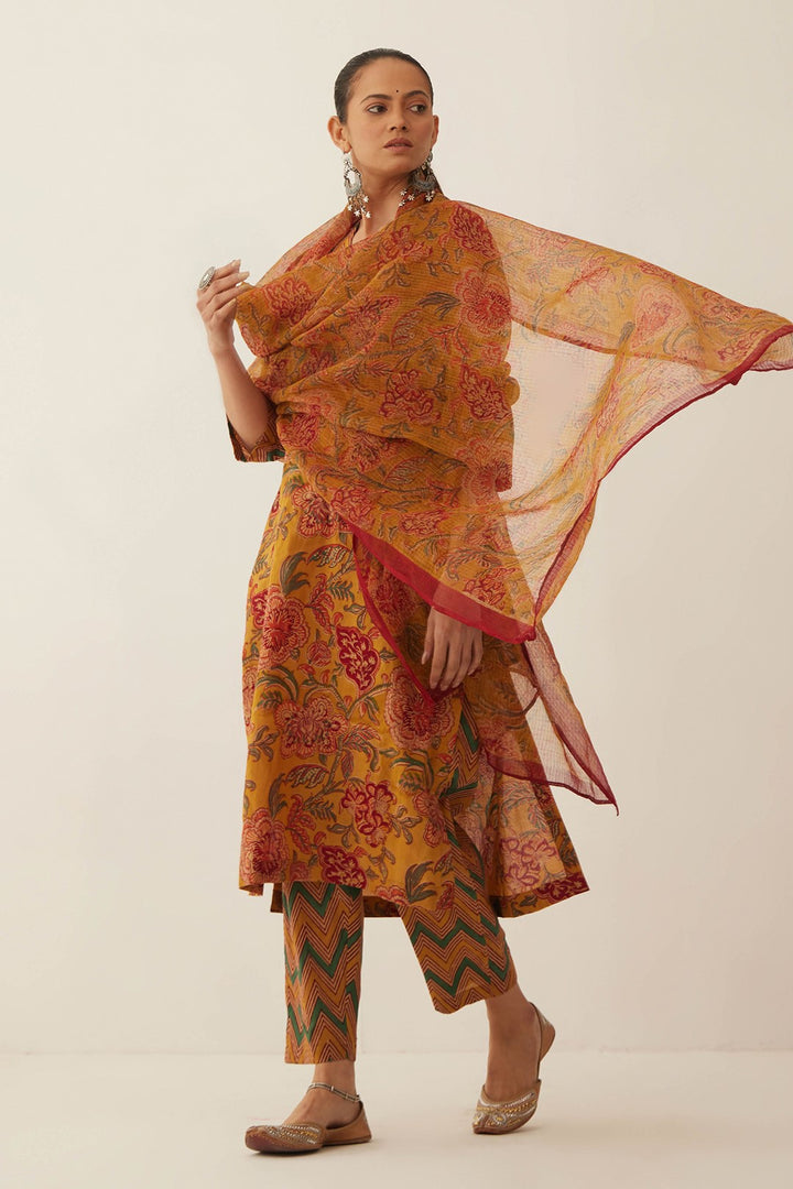 BURNT ORANGE FLORAL CHINTZ KOTA DORIYA DUPATTA