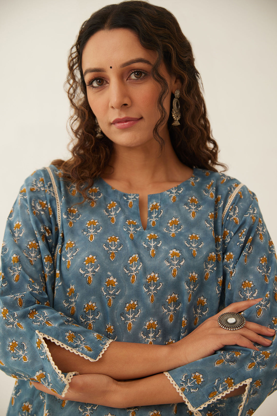 COBALT BLUE COTTON FLORAL KURTA