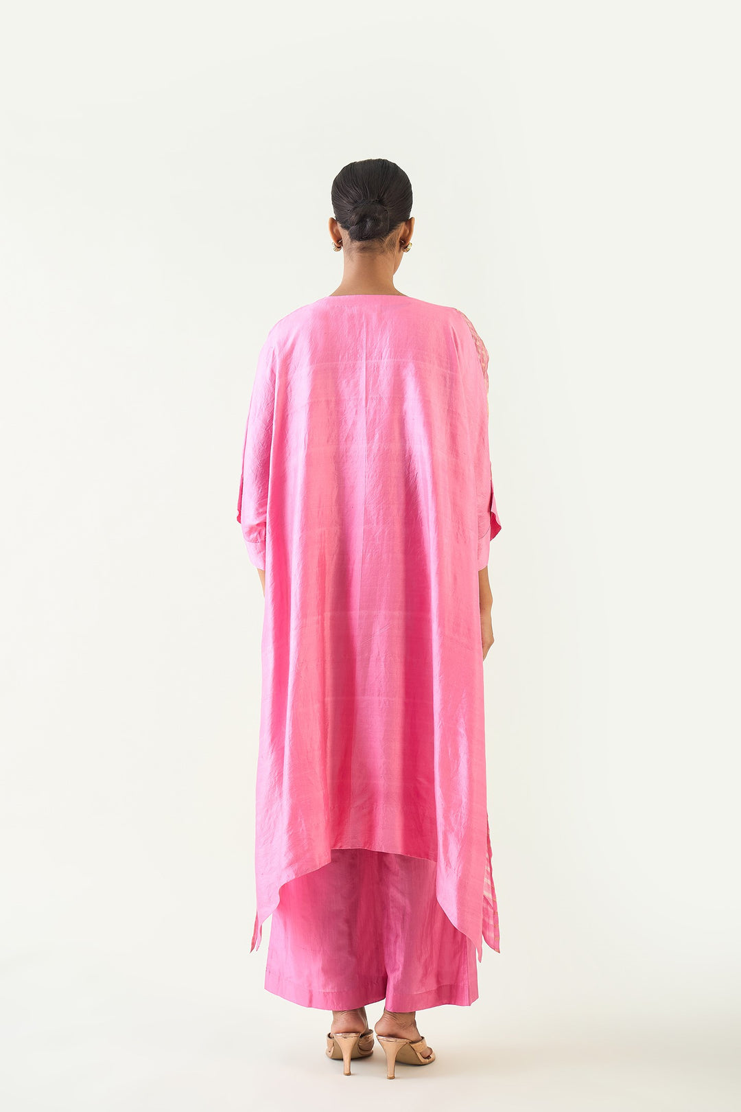 Kaya: Zari Stripe and Silk Kaftan - Candy Pink