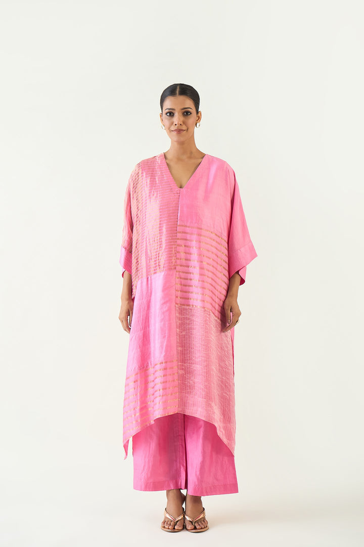 Kaya: Zari Stripe and Silk Kaftan - Candy Pink