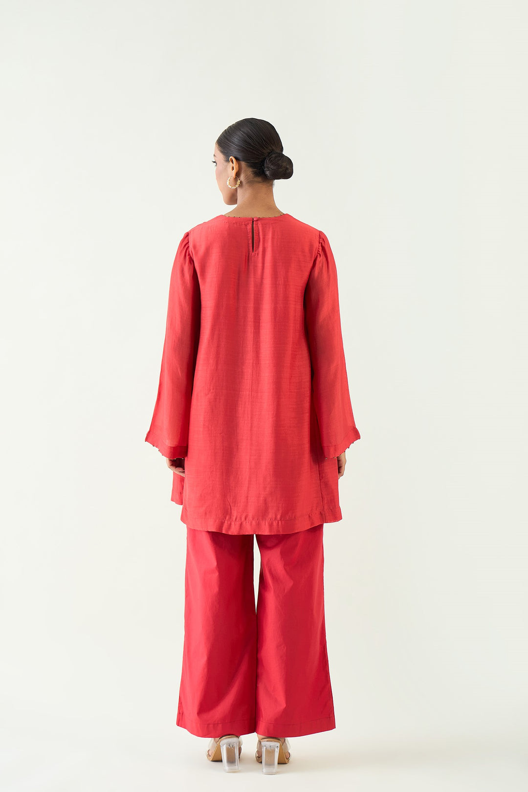 Siya: Cotton Silk Embroidered Pocket Tunic - Red