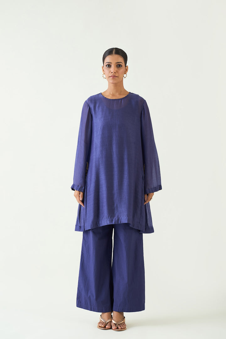 Siya: Cotton Silk Embroidered Pocket Tunic - Purple