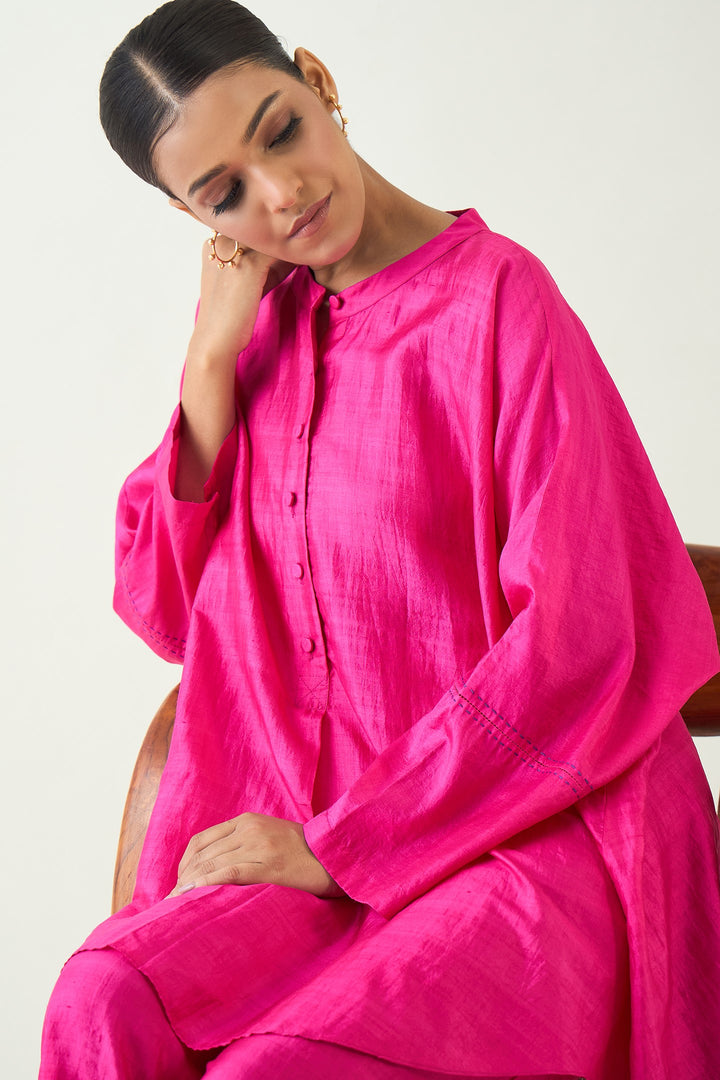 Ira: Silk Kimono Tunic - Hot Pink