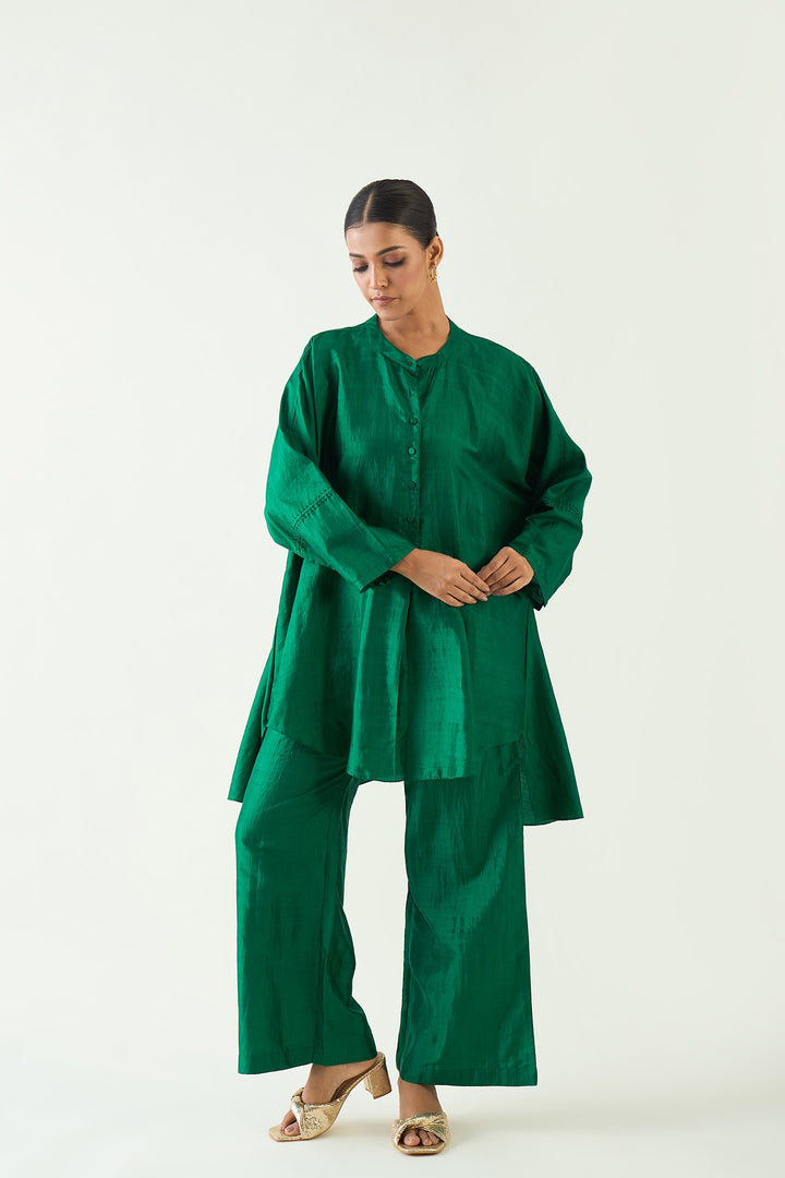 Ira: Silk Kimono Tunic  - Emerald Green