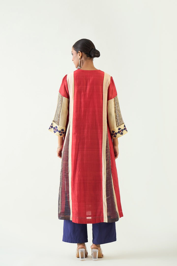 Roop: Cotton Silk Kali Kurta set - Red and Purple