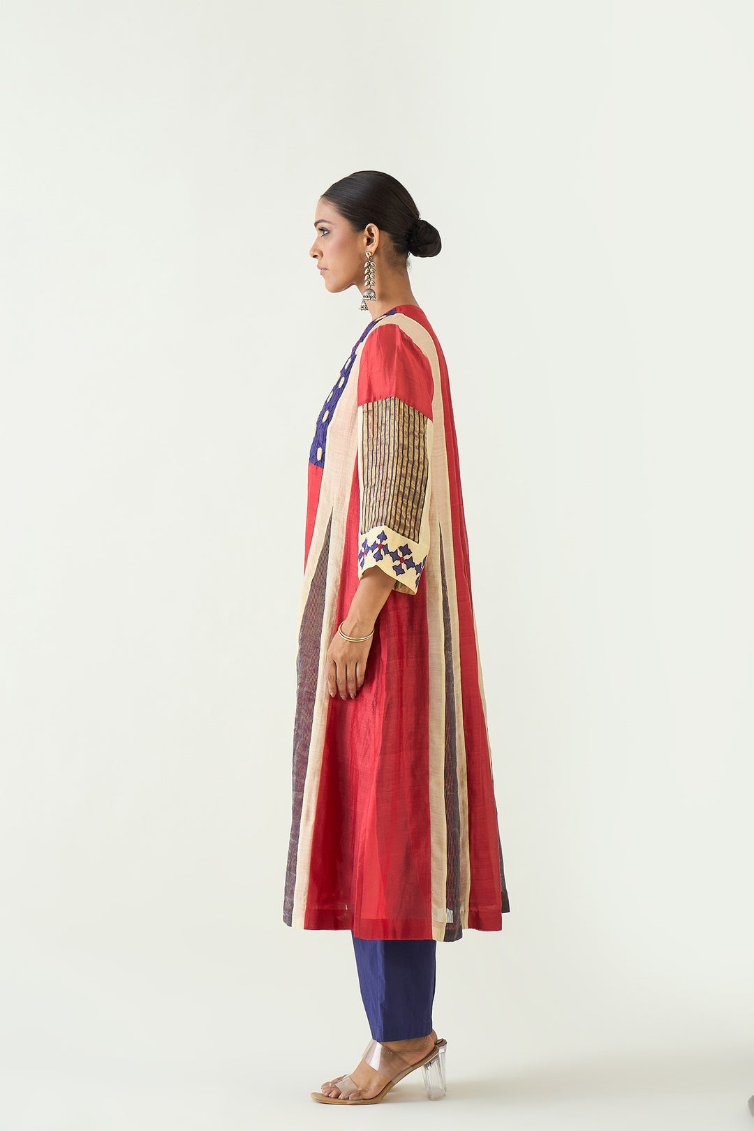 Roop: Cotton Silk Kali Kurta set - Red and Purple