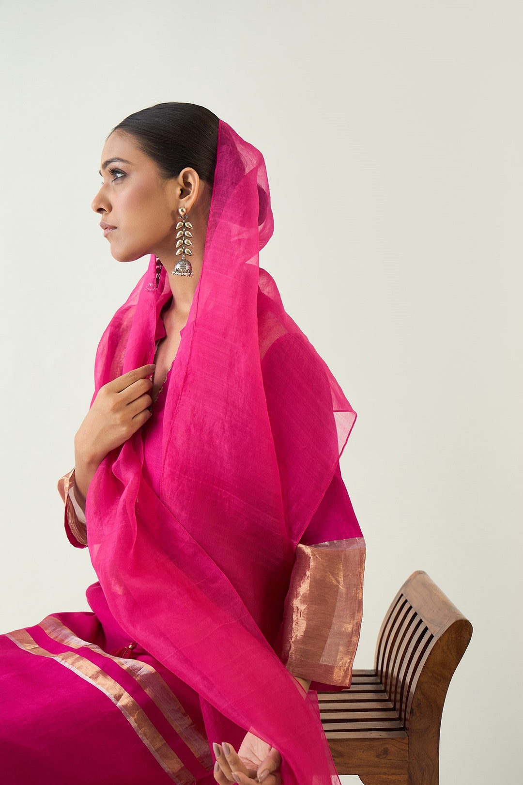 Silk Organza Dupatta - Hot Pink