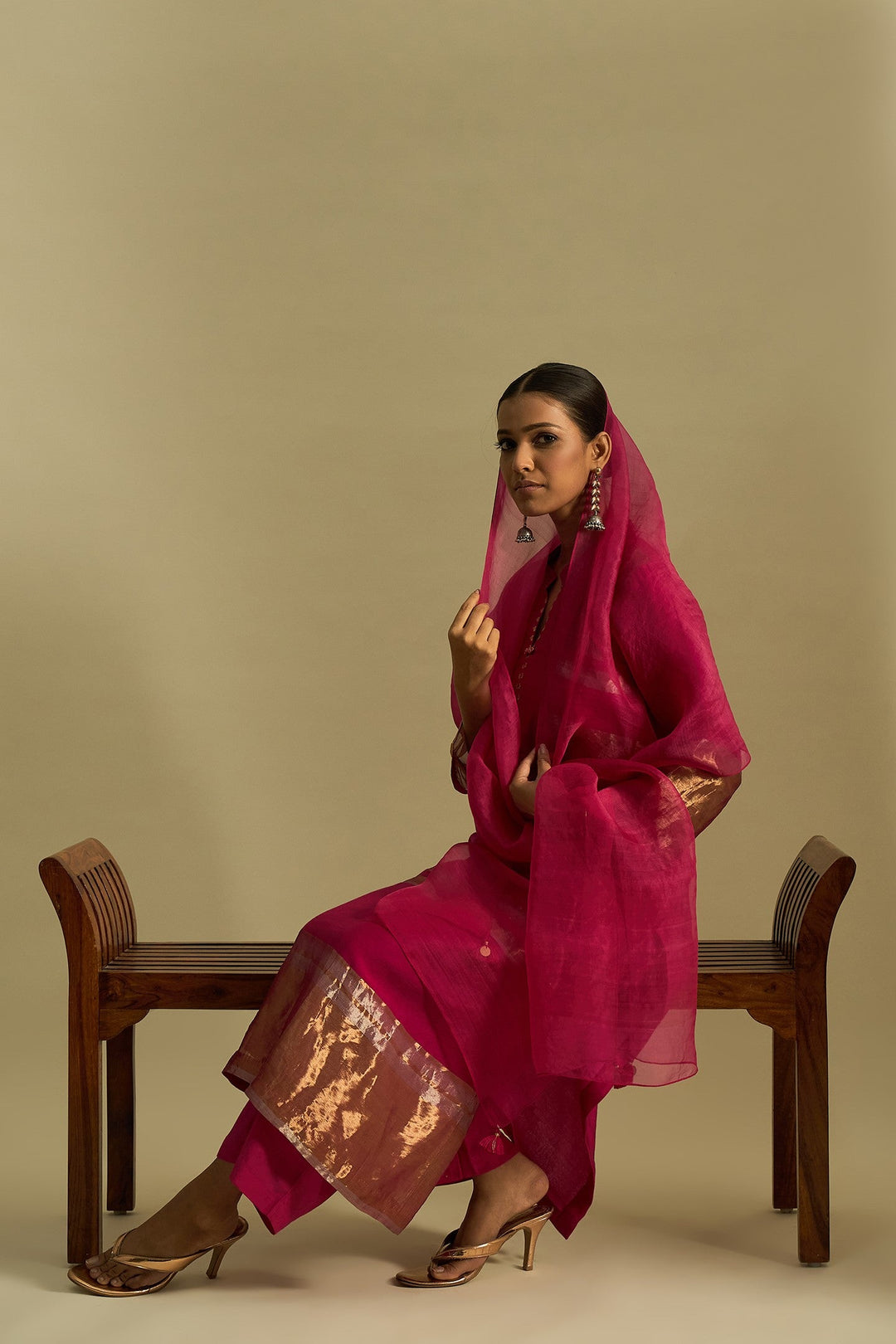 Silk Organza Dupatta - Hot Pink