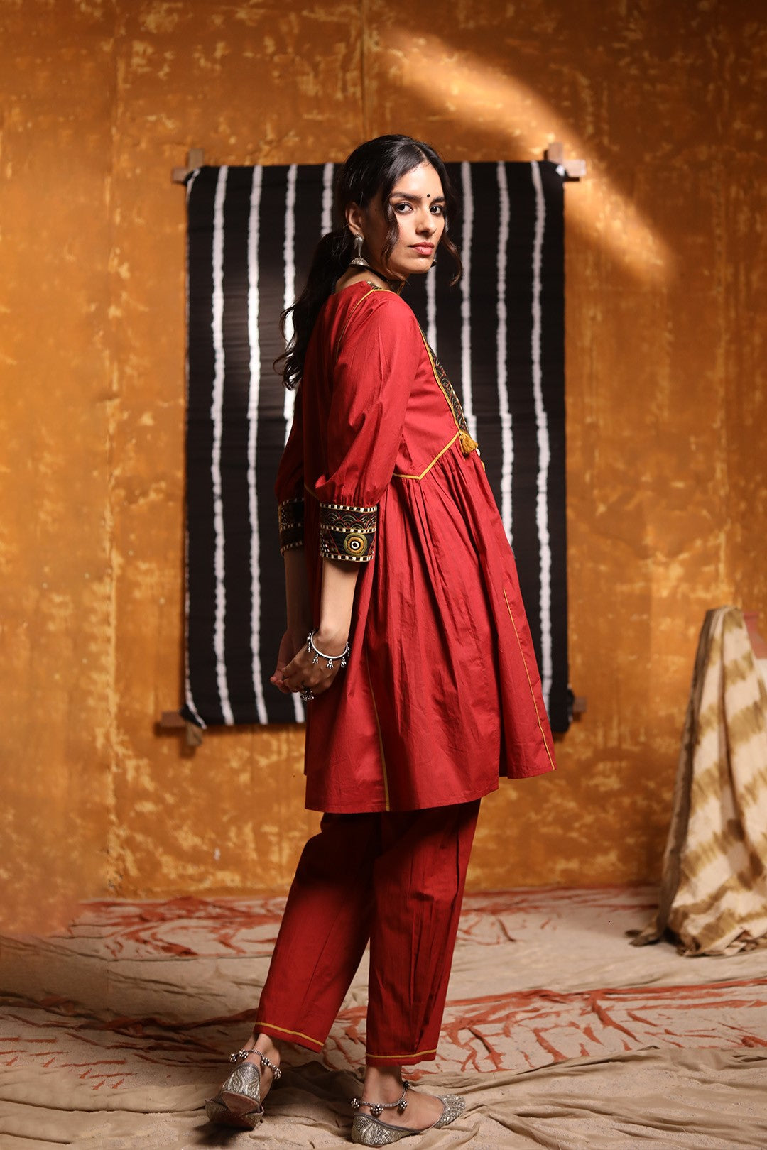 Maroon Cotton Salwar With Pleats