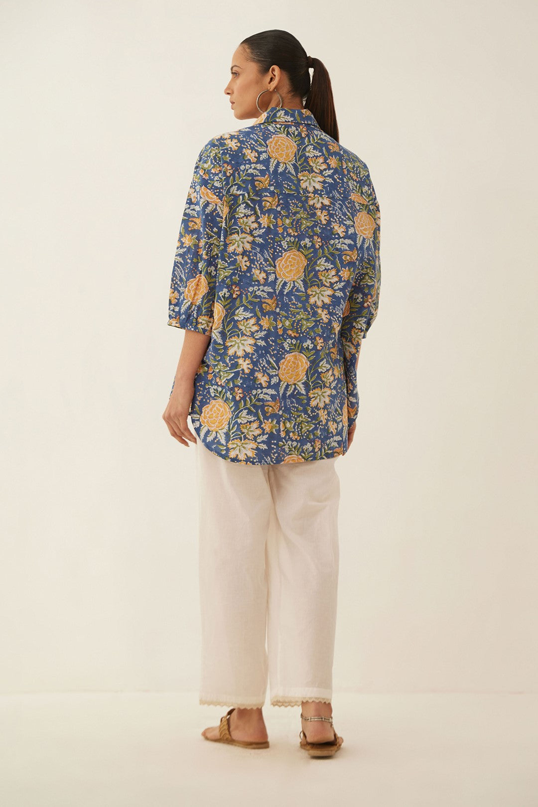 BLUE FLORAL CHINTZ COTTON SHIRT