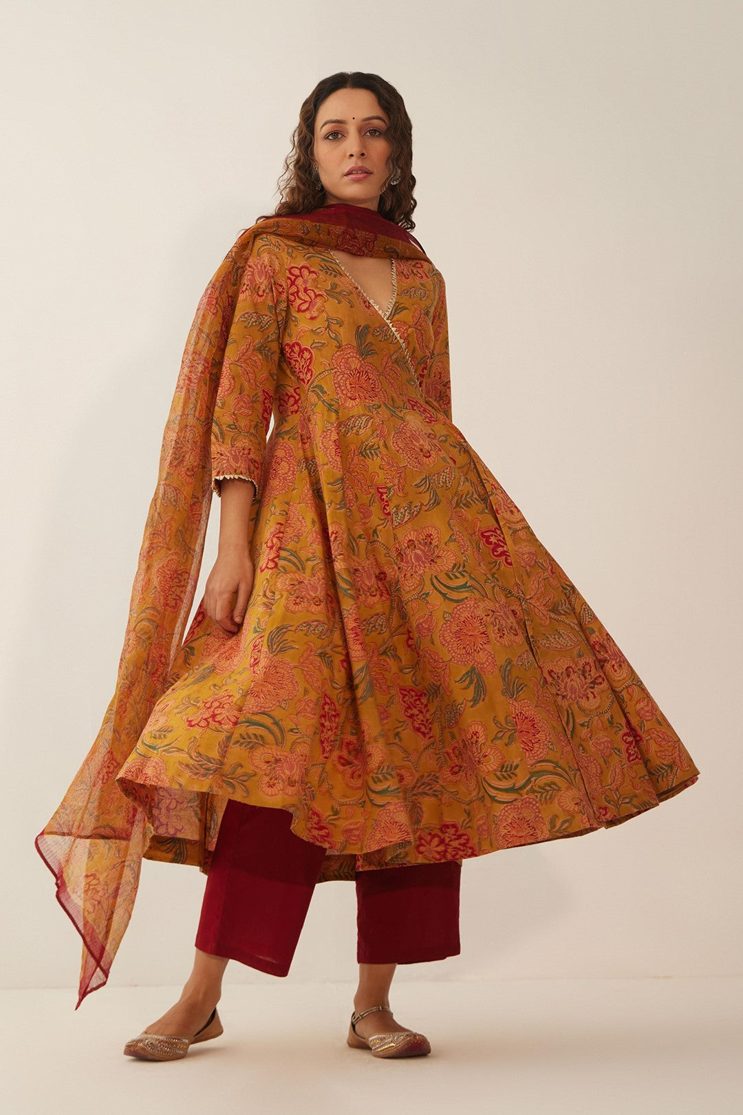 BURNT ORANGE FLORAL CHINTZ KOTA DORIYA DUPATTA