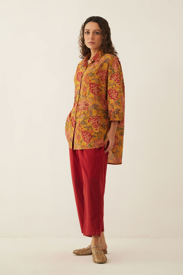 BURNT ORANGE FLORAL CHINTZ SHIRT