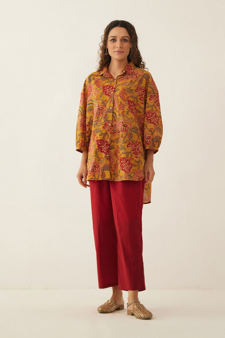 BURNT ORANGE FLORAL CHINTZ SHIRT