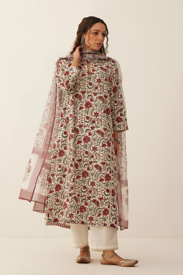 IVORY CHINTZ COTTON FLORAL KURTA