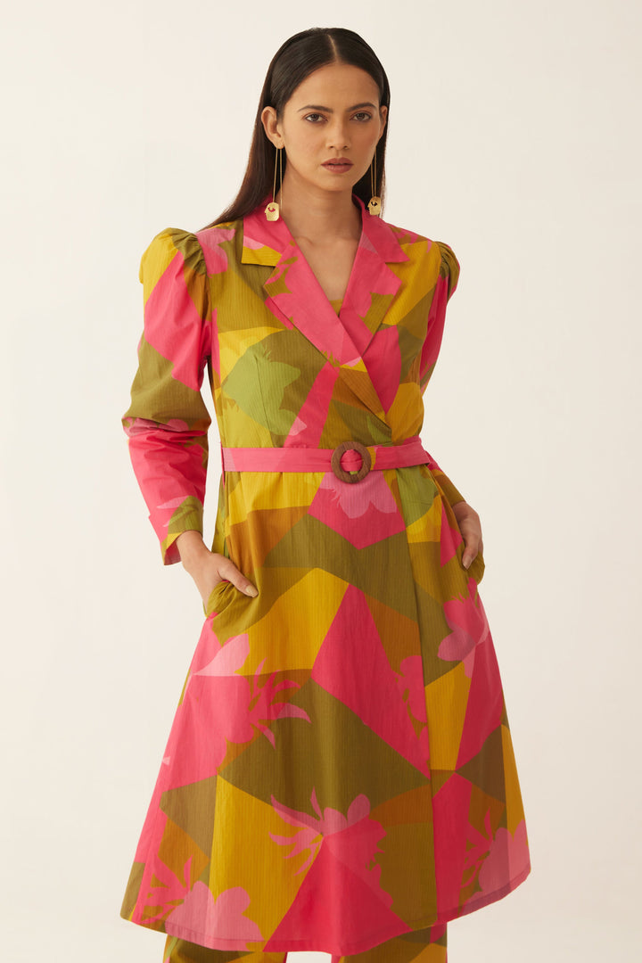 MULTICOLOUR GRID LONG JACKET CO-ORD SET