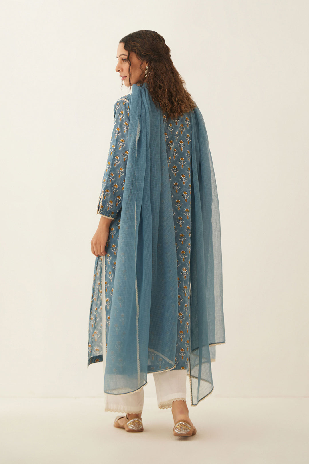 COBALT BLUE COTTON FLORAL KURTA