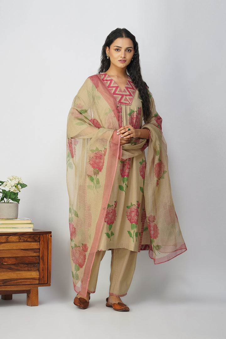 Pink Hydrangea Block Print Dupatta